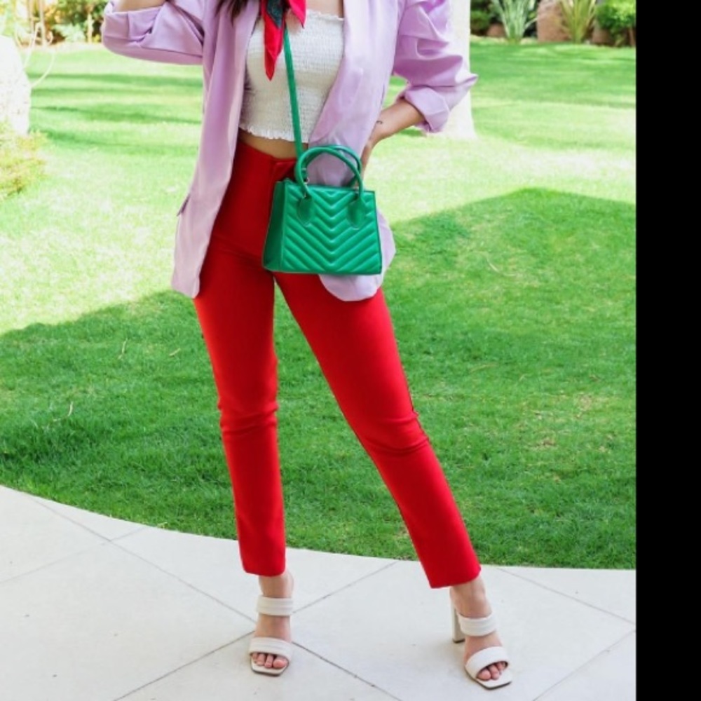 NWT High waist satin red pants size L